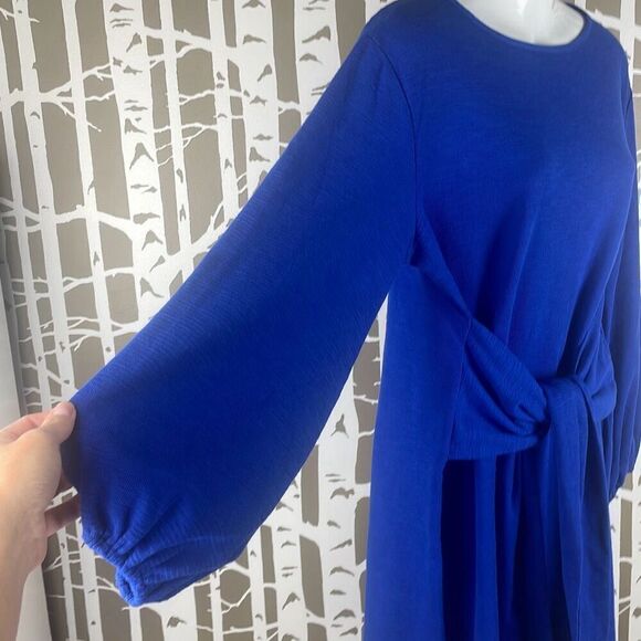 NEW Tie Waist Balloon Sleeve Textured Knit Dress Cobalt Blue 2XL - Picture 3 of 11